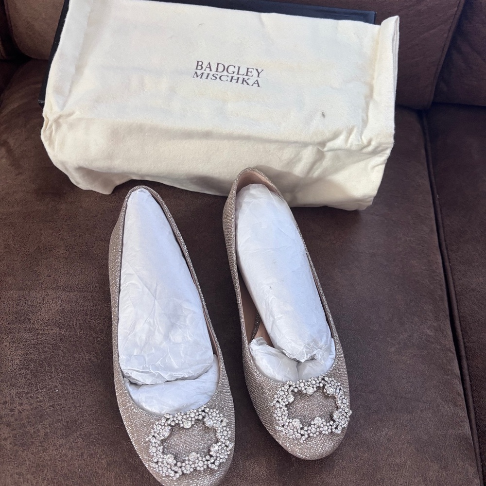 Bagley Mischka Champagne Embellished Ballerina Flats Size 7